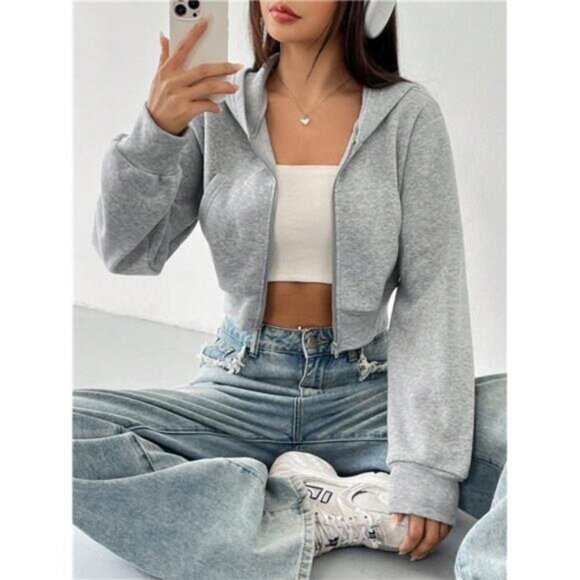 Y2k Zip Up Crop Hoodie - Picture 1 of 5